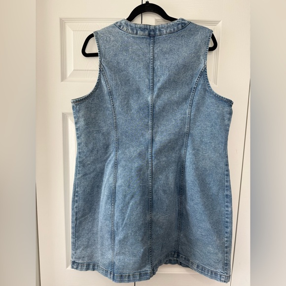 Frye Denim Button-Front Mini Dress Sleeveless V-Neck Jean Dress Size XL - Picture 4 of 6